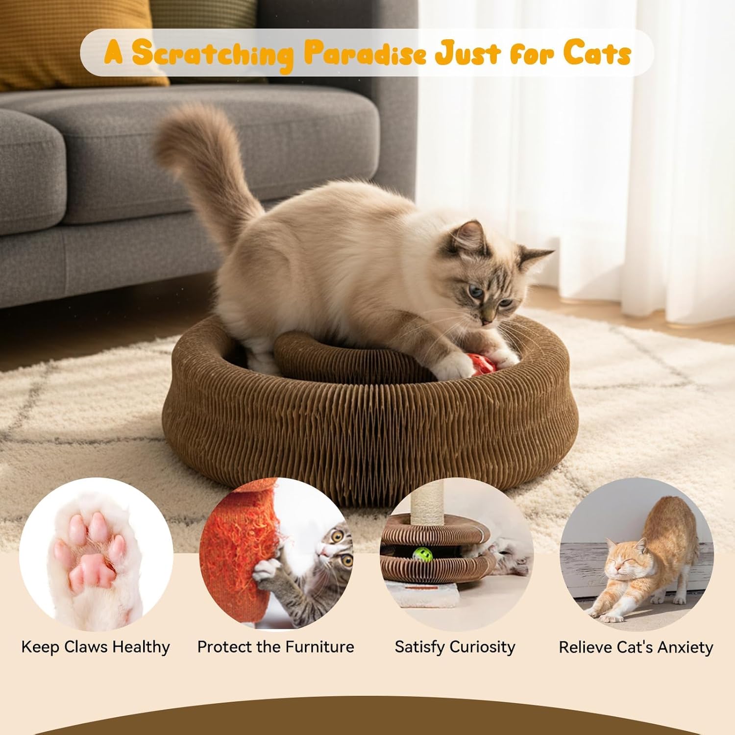 2-Pack Upgraded Kitty Kurlz Twisty Paws Cat Toy, Magnetic Kitty Curls Cat Scratcher, Kitty Kurls Cat Toys for Indoor Cats with Bell Balls, Furniture Protection & Stress Relief