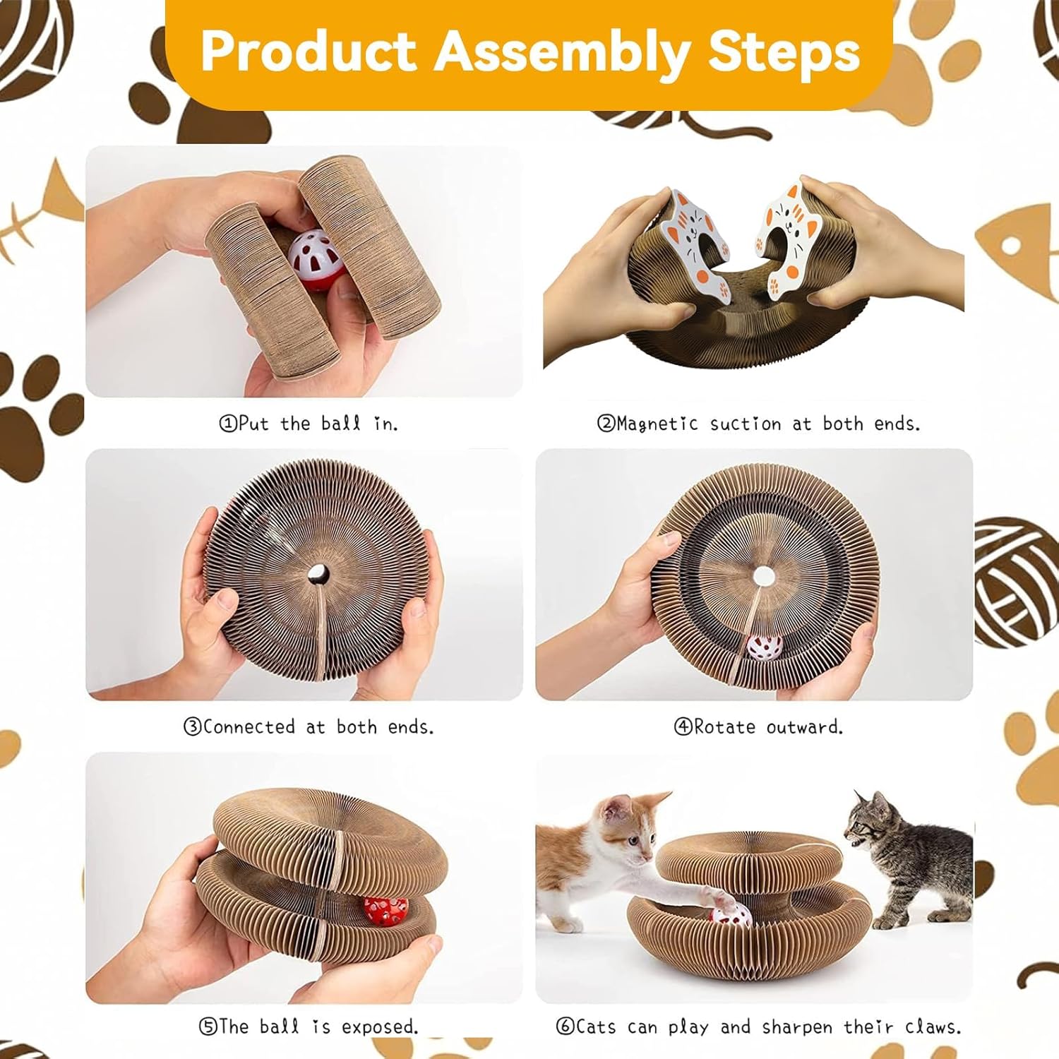 2-Pack Upgraded Kitty Kurlz Twisty Paws Cat Toy, Magnetic Kitty Curls Cat Scratcher, Kitty Kurls Cat Toys for Indoor Cats with Bell Balls, Furniture Protection & Stress Relief