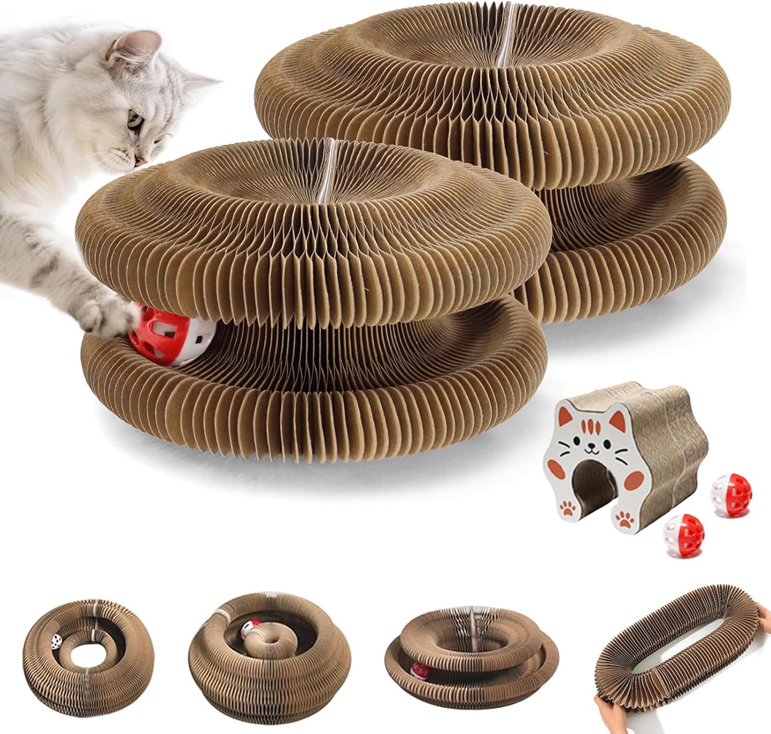 2-Pack Upgraded Kitty Kurlz Twisty Paws Cat Toy, Magnetic Kitty Curls Cat Scratcher, Kitty Kurls Cat Toys for Indoor Cats with Bell Balls, Furniture Protection & Stress Relief