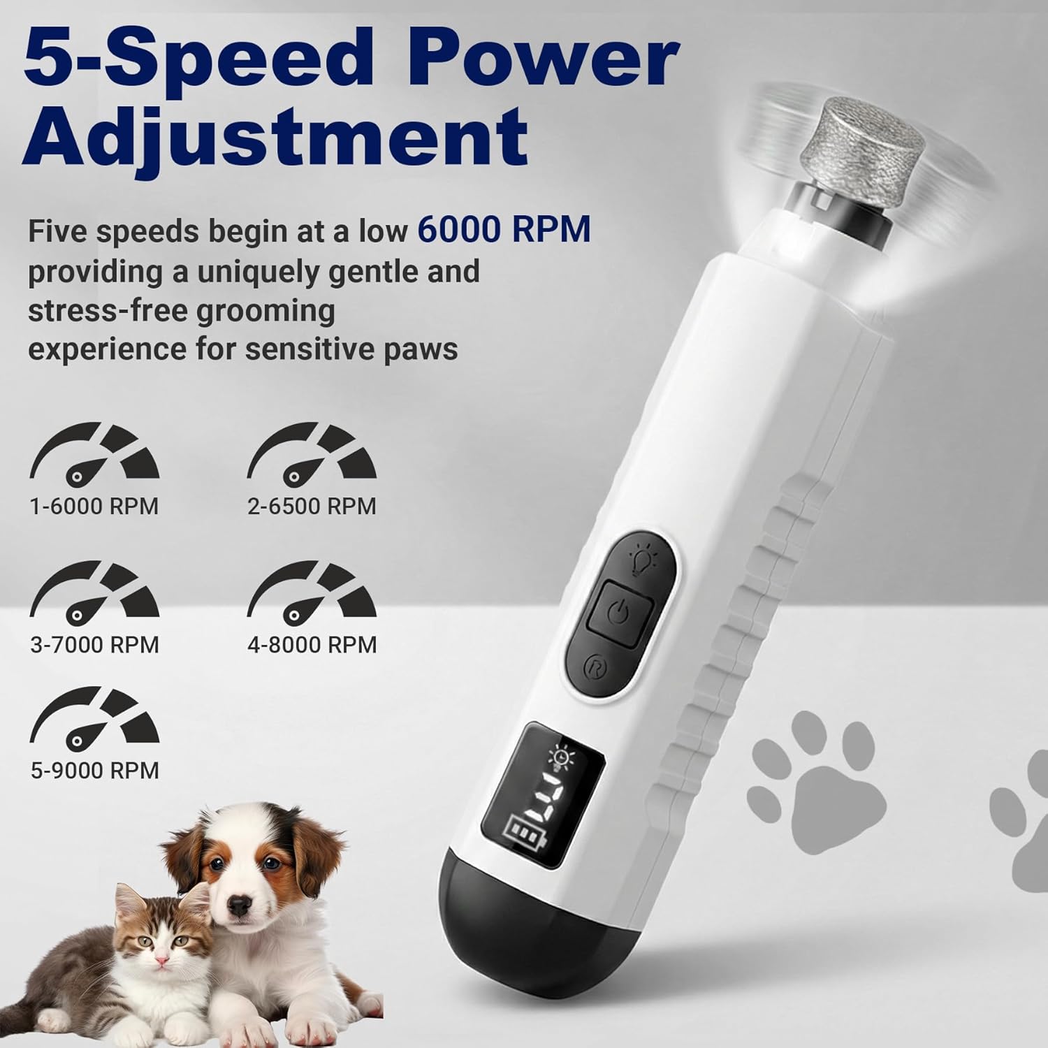 2026 Upgraded Silent Groom Pro Nail Grinder, Cordless Grooming Pro Nail Grinder for Dogs with 5-Speed & Led Light, Rechargeable USB Charging & 2 Grinding Wheels for Dogs and Cats
