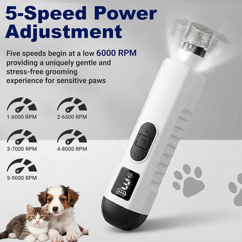2026 Upgraded Silent Groom Pro Nail Grinder, Cordless Grooming Pro Nail Grinder for Dogs with 5-Speed & Led Light, Rechargeable USB Charging & 2 Grinding Wheels for Dogs and Cats
