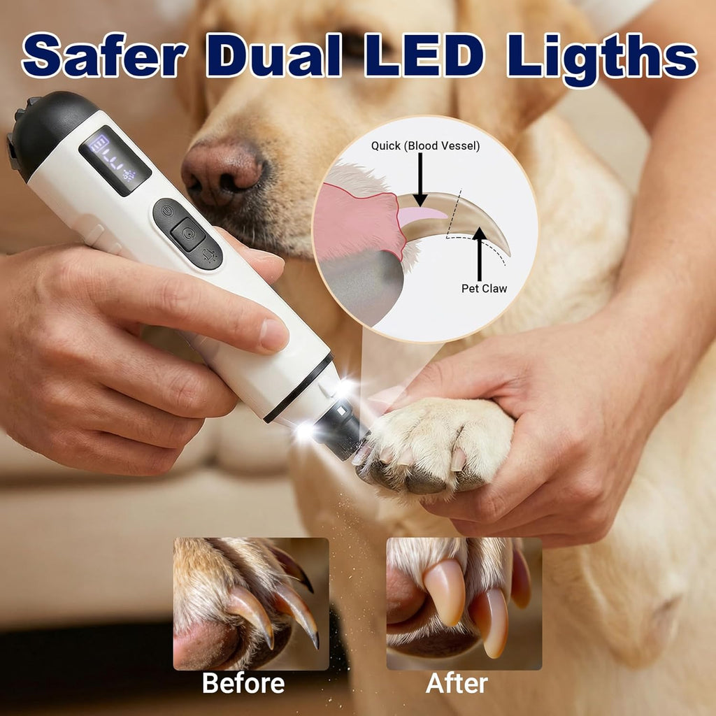 2026 Upgraded Silent Groom Pro Nail Grinder, Cordless Grooming Pro Nail Grinder for Dogs with 5-Speed & Led Light, Rechargeable USB Charging & 2 Grinding Wheels for Dogs and Cats
