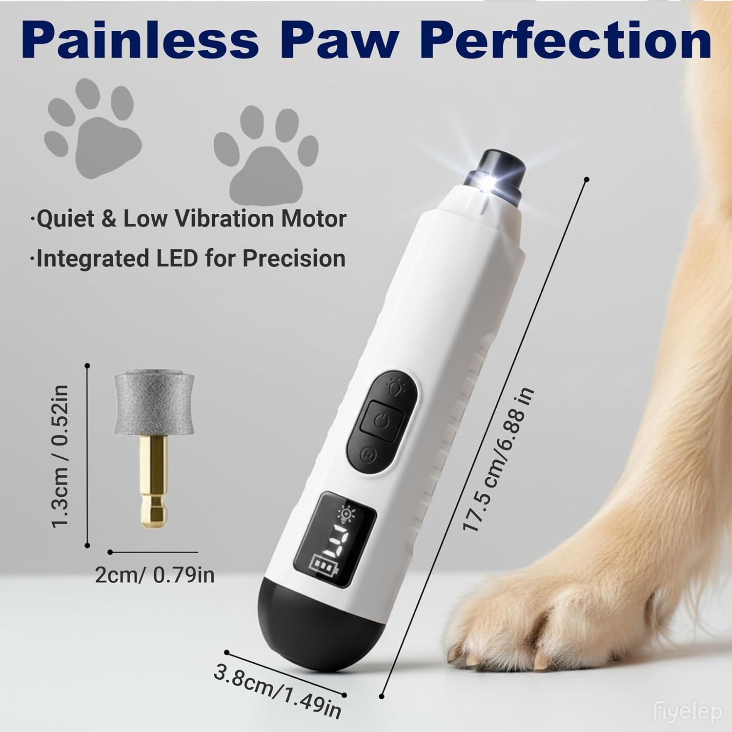 2026 Upgraded Silent Groom Pro Nail Grinder, Cordless Grooming Pro Nail Grinder for Dogs with 5-Speed & Led Light, Rechargeable USB Charging & 2 Grinding Wheels for Dogs and Cats