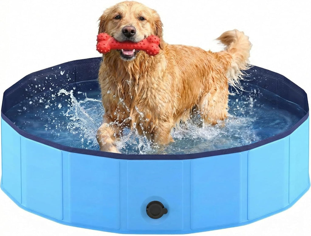 Foldable Dog Pool, Collapsible Dog Swimming Pool Hard Plastic Portable Pets Bath Tub for Dogs and Cats, Pet Wading Pool for Indoor Outdoor Backyard